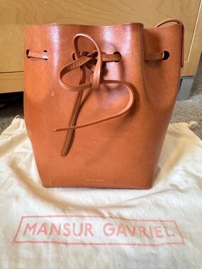 Mansur Gavriel Mini Bucket Bag in Camello/Dolly Tan Leather